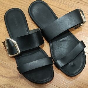 Old Navy Black Slide Sandals with Silver Buckle